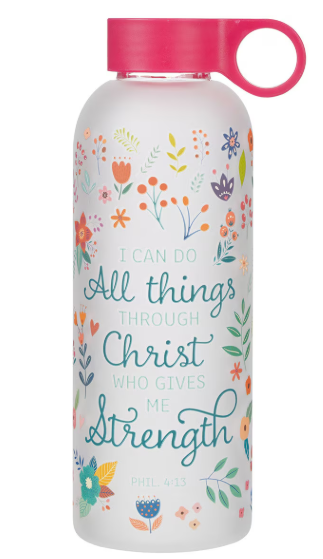Botella de cristal All Things Pink Floral Philippians 4:13 | Todas las cosas rosas florales Filipenses 4:13