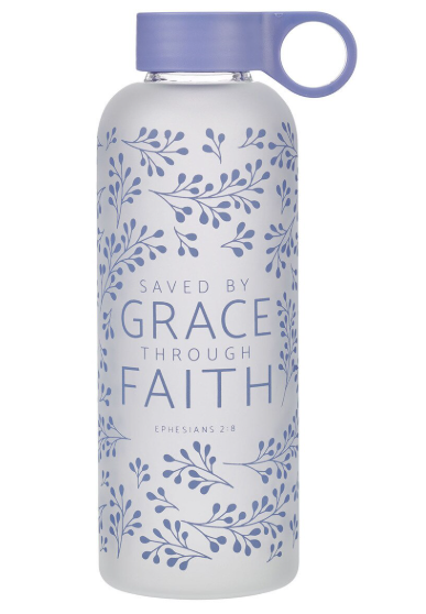 Botella de cristal Saved by Grace Lilac Botanical Ephesians 2:8 | Salvado por Gracia Lila Botánica Efesios 2:8