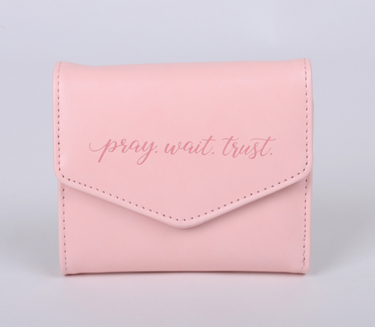 Cartera de cuero para mujeres Orar Esperar Confiar Rosa | Pray wait trust