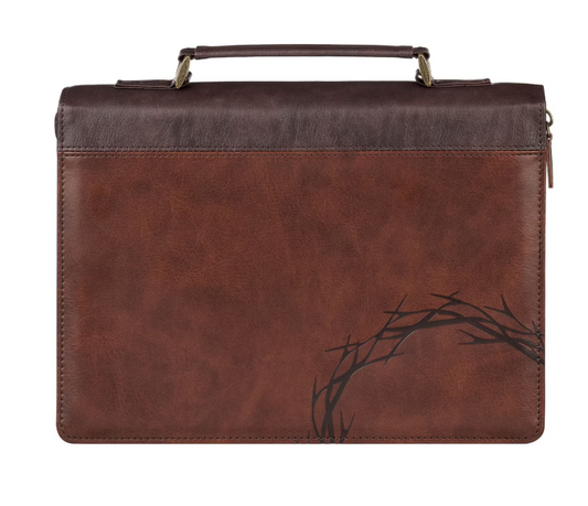 Cubierta para BIblia Crown of Thorns "corona de espinas" Brown Faux Leather Classic Bible Cover - Isaiah 53:3