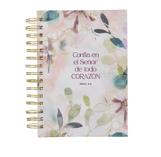 Diario espiral con flor morada “Confía en el Señor” – Proverbios 3:5