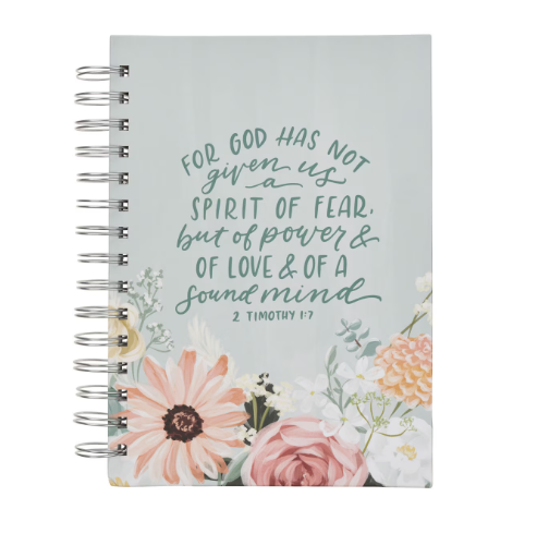 Let the Power, Love, and a Sound Mind Mint Floral Spiral Journal – 2 Timothy 1:7