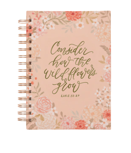 Consider the Wildflowers Peach Floral Spiral Journal - Luke 12:27
