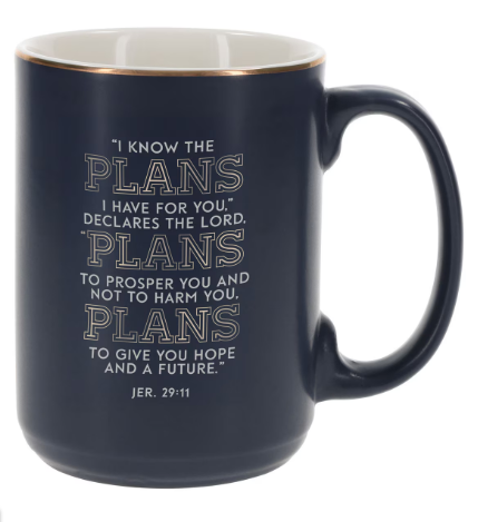 The Plans Modern Blue Grid Ceramic Coffee Mug - Jeremiah 29:11 "los planes"
