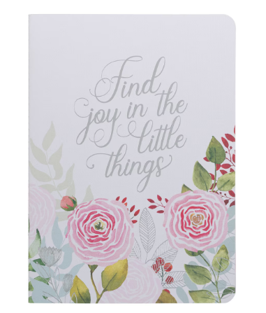 Find Joy in the Little Things Pink Floral Large Notebook "Encuentra alegría en las pequeñas cosas"