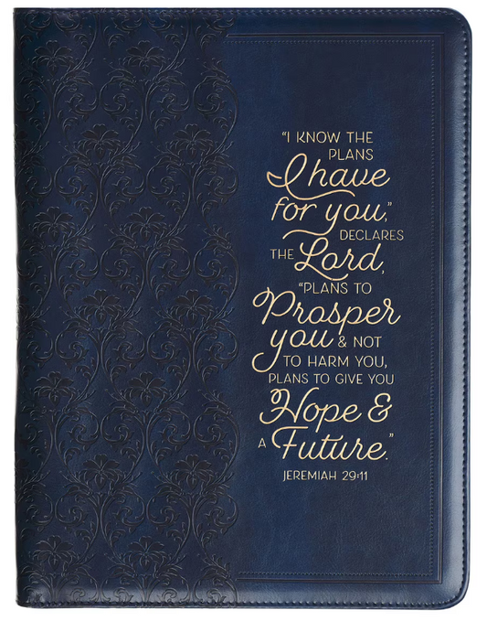 I Know the Plans Flowering Trellis Navy Blue Faux Leather Executive Padfolio - Jeremiah 29:11"Conozco los planes"
