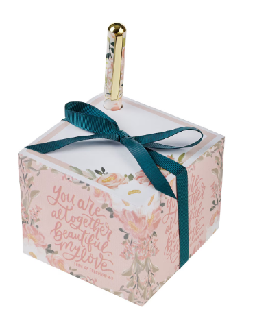 You Are Altogether Beautiful Pink Floral Note Block with Pen Set - Song of Solomon 4:7"Eres completamente hermosa"