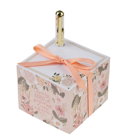 He Restores My Soul Green Floral Note Block and Pen Set - Psalm 23:3"Él restaura mi alma"