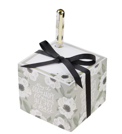 Joy and Peace Monochromatic Floral Note Block with Pen Set - Romans 15:13"Alegría y Paz"