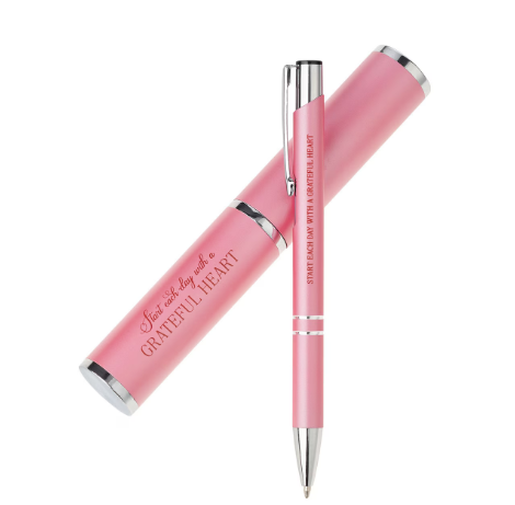 Pink Grateful Heart Stylish Pen and Case Gift Set"Corazón agradecido"