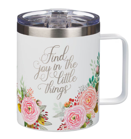 Find Joy Pink Floral Camp-style Stainless Steel Mug "Encuentra alegría"