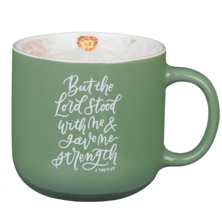 Taza The Lord Stood with Me Sage Green Floral Ceramic Coffee Mug – 2 Timothy 4:17