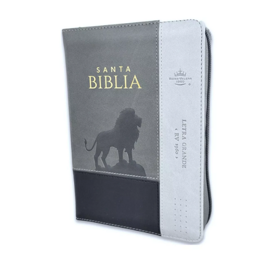 Biblia con Cierre Portátil 12 puntos RV1960, imit piel gris león con índice