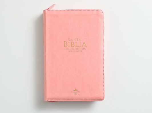Biblia RVR 1960 Letra Grande Tamaño Manual Símil Piel Rosada con Índice con Cierre con Cierre