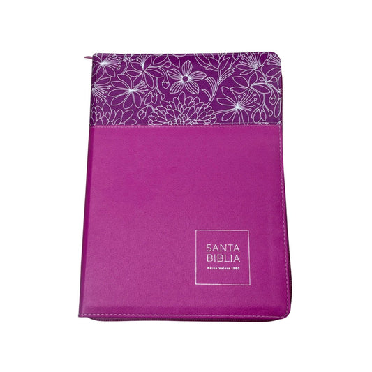 Biblia RVR60 con Índice y cierre - Letra Grande 15 | Bifloral rosa