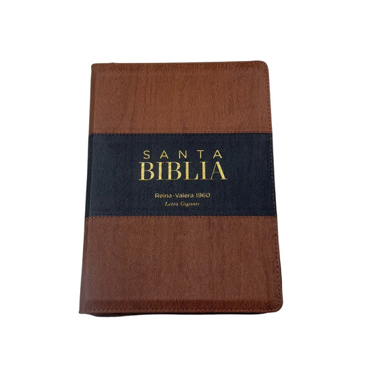 Biblia RVR60 con Índice y cierre - Letra Grande 15 | marrón/gris