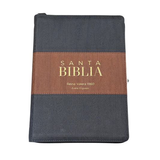 Biblia RVR60 con Índice y cierre - Letra Grande 15 | gris/café oscuro
