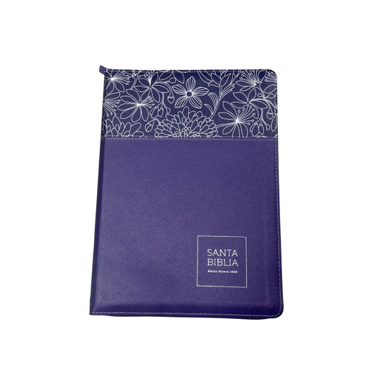 Biblia RVR60 con Índice y cierre - Letra Grande 15 | Bifloral lila