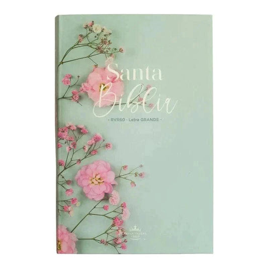 Biblia Reina Valera 1960 tamaño manual letra grande 12 puntos cubierta flex. Diseño Flores turquesa. - Pura Vida Books
