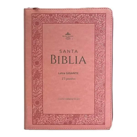 Biblia RVR 1960 Letra Gigante Símil Piel Rosa Flores con Índice con Cierre - Pura Vida Books