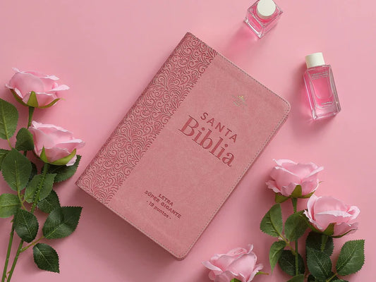 Biblia Rvr60 Rosa Floral letra Super Gigante Letra 19 Puntos