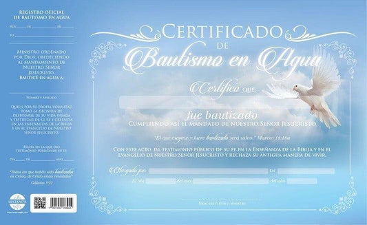Certificado de Bautismo en Agua - Pura Vida Books