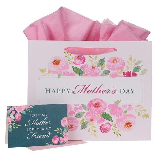 Happy Mother's Day Pink Peony Large Landscape Gift Bag with Card - Pura Vida Books