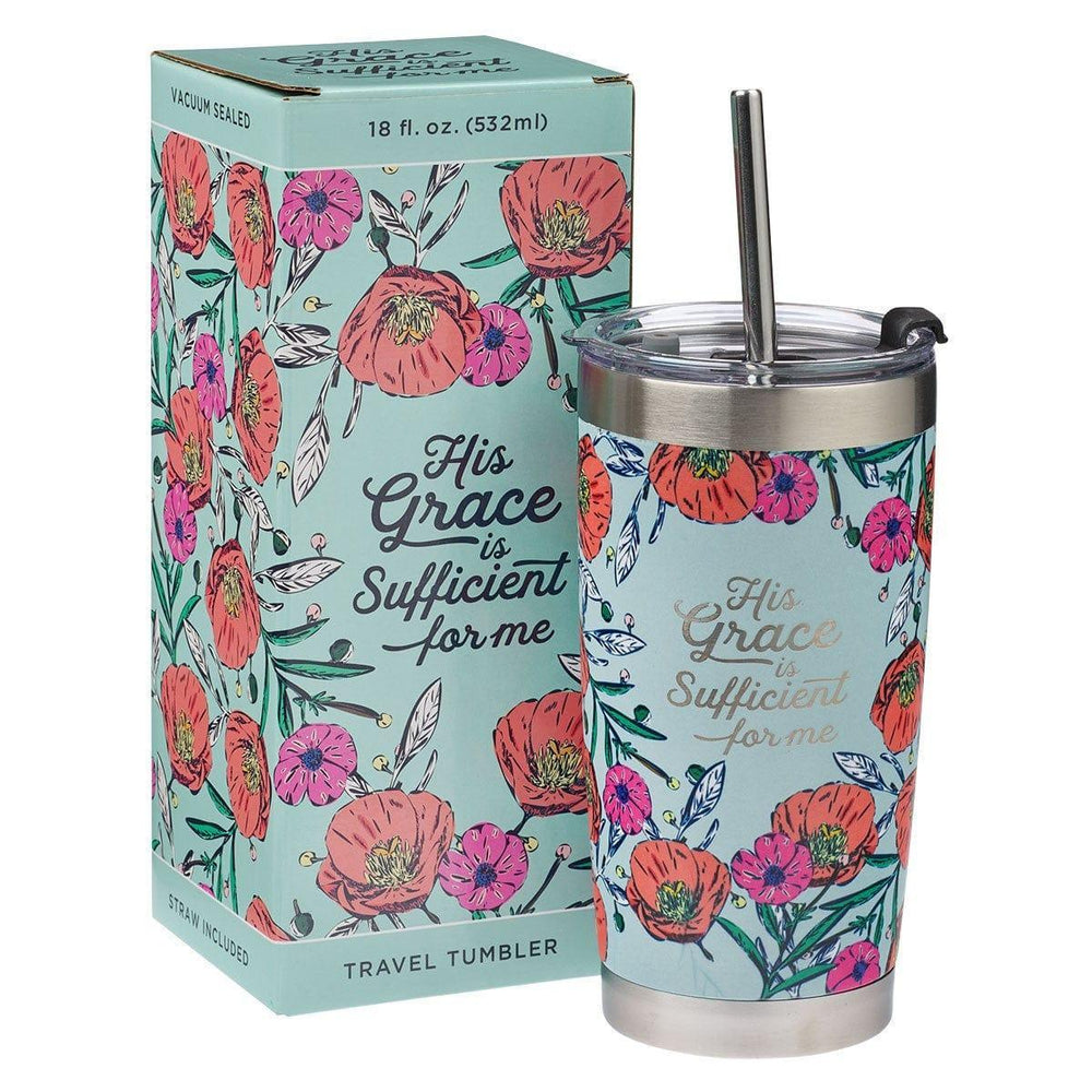 His Grace Stainless Steel Travel Mug With Reusable Stainless Steel Straw - Pura Vida Books