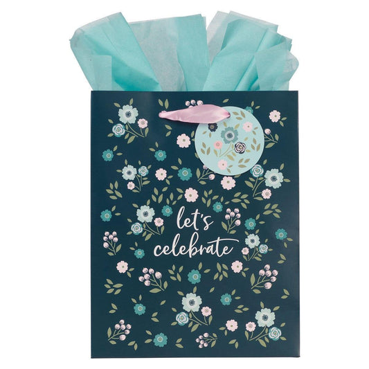 Let's Celebrate Blue Floral Medium Gift Bag - Psalm 107:1 - Pura Vida Books