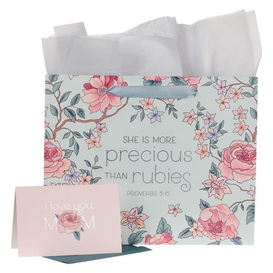 More Precious Than Rubies Pink Floral Large Landscape Bag with Card - Proverbs 5:13 - Pura Vida Books