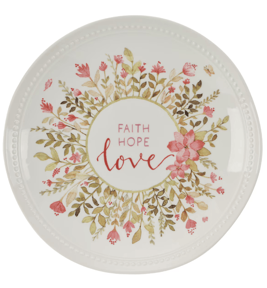 Plato de cerámica floral rosa: Faith Hope Love