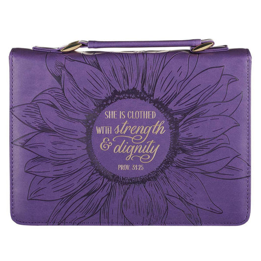 Purple Sunflower Strength & Dignity Faux Leather Fashion Bible Cover XL - Proverbs 31:25