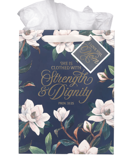 Strength and Dignity Magnolia blush Large gift bag with portrait - Proverbs 31:25