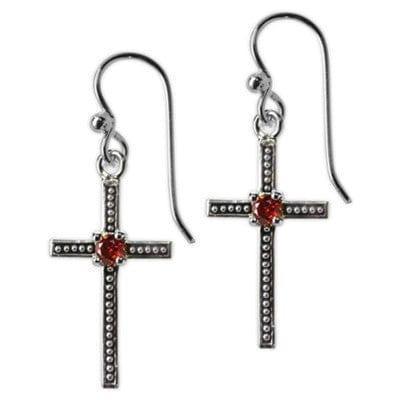 Thin Cross with Garnet Cubic Zirconia Earrings - Pura Vida Books
