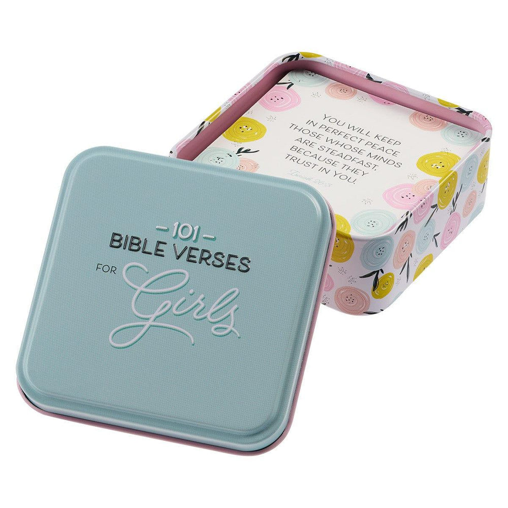 101 Bible Verses For Girls Blue Scripture Cards in a Tin - Pura Vida Books