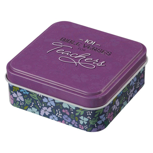 101 Bible Verses For Teachers Purple Scripture Cards in a Tin - Pura Vida Books