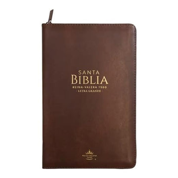 Biblia RVR 1960 Letra Grande Tamaño Manual Símil Piel Café con Cierre