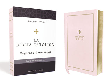 Biblia Católica, Regalos y Ceremonias, color Rosa, Cuero Reciclado - Pura Vida Books