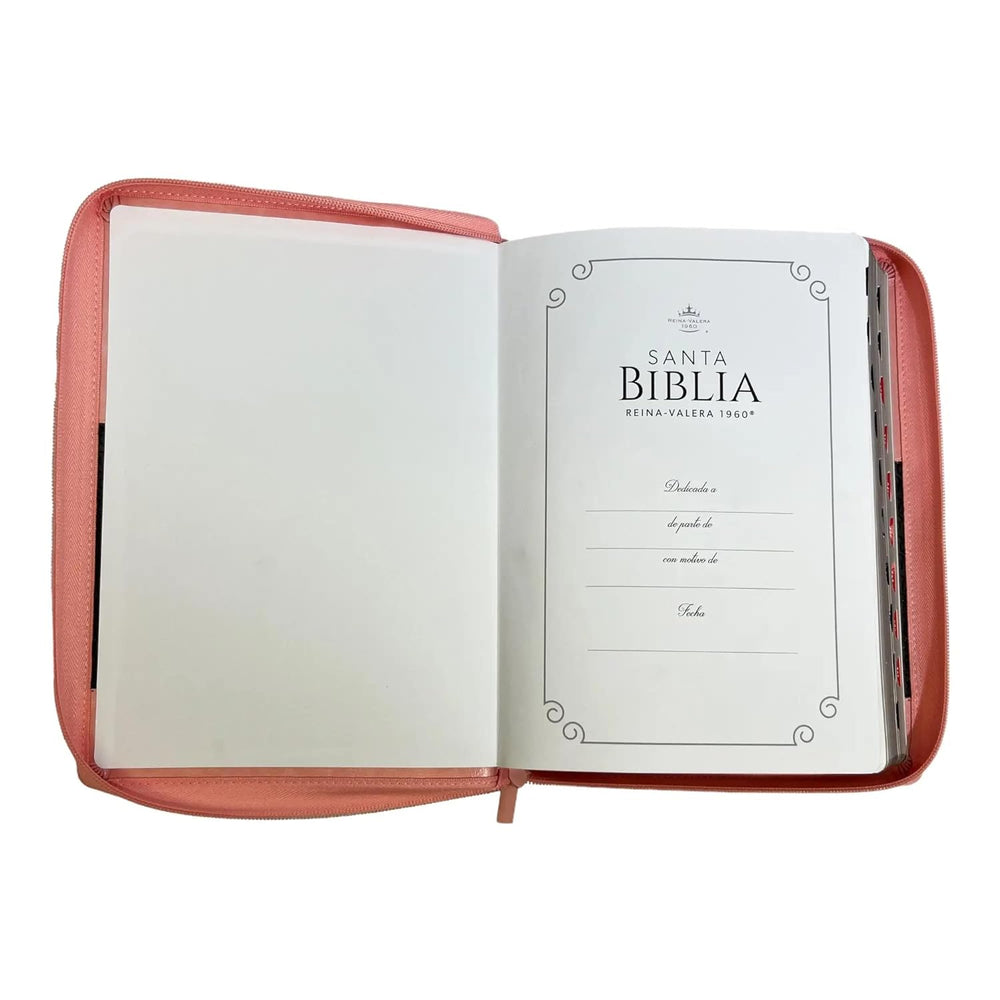 Biblia RVR 1960 con Letra Súper Gigante, Símil Piel Duotone Rosa y Café, con Índice y Cierre