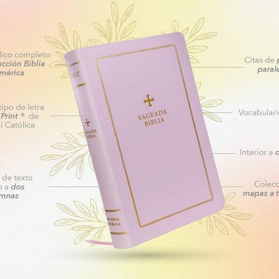 Biblia Católica, Regalos y Ceremonias, color Rosa, Cuero Reciclado - Pura Vida Books