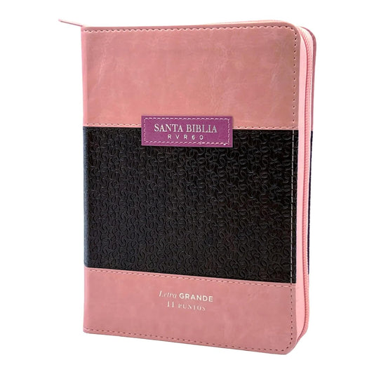 Biblia Reina Valera 1960 | Portátil, Letra Grande 10 Puntos, Imitación Piel Rosa/Marrón, Cierre e Índice, Colección Abba