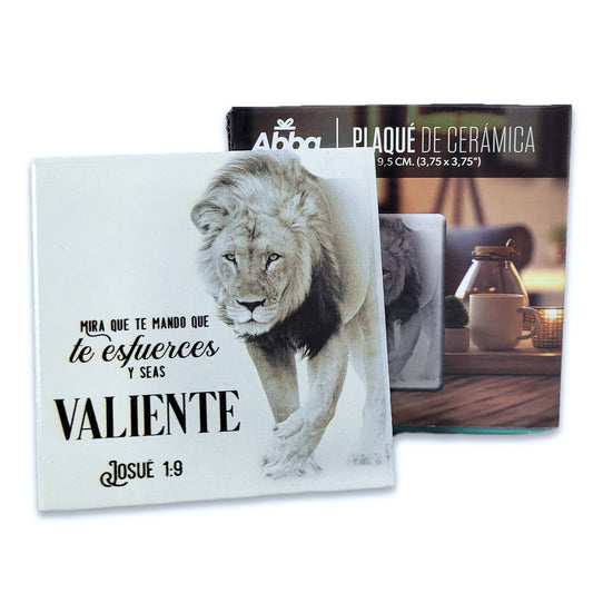 Placa de Cerámica con Soporte: Valiente - Josué 1:9