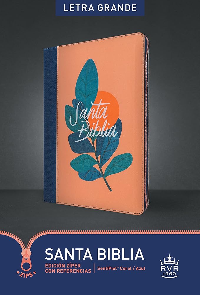 Santa Biblia RVR60, Edición zíper con referencias, letra grande (SentiPiel, Coral/Azul, Índice, Letra Roja) (Spanish Edition) cover image