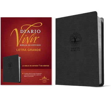 Biblia de estudio del diario vivir RVR60, letra grande (SentiPiel, Carbón, Letra Roja) (Spanish Edition) cover image