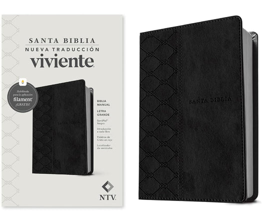Biblia manual NTV, letra grande con Filament (SentiPiel, Negro, Letra Roja) (Spanish Edition) cover image