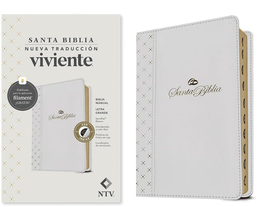 Biblia manual NTV, letra grande con Filament (SentiPiel, Blanco, Índice, Letra Roja) (Spanish Edition) cover image