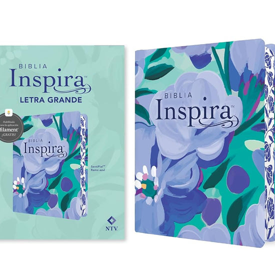 Biblia Inspira NTV, letra grande con Filament (SentiPiel, Ramo azul) (Spanish Edition) cover image