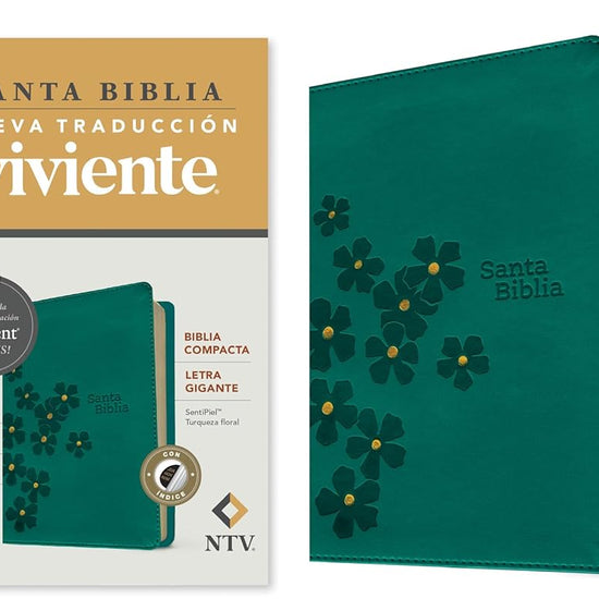 Biblia compacta NTV, letra gigante con Filament (SentiPiel, Turquesa floral, Índice, Letra Roja) (Spanish Edition) cover image