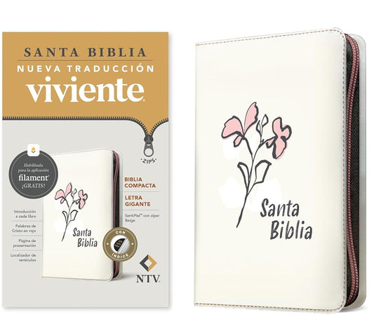 Biblia compacta NTV, letra gigante de zíper con Filament (SentiPiel, Beige, Índice, Letra Roja) (Spanish Edition) cover image