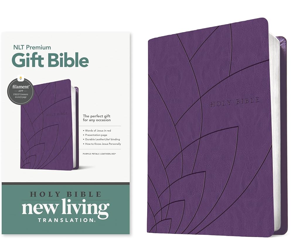 Premium Gift Bible NLT, Filament Enabled (LeatherLike, Purple Petals, Red Letter) cover image